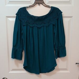 St. John's Bay Green Ruffled 3/4 Sleeve Blouse